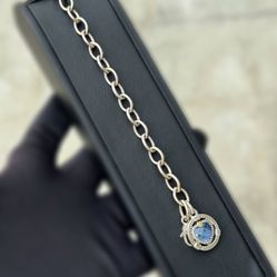 Jewelry Judith Ripka 18k yellow gold .925 sterling silver BLUE CZ stone & Natural Diamond Heart Charm 4.05CTW Bracelet 7.50” 8.30mm 18.30g