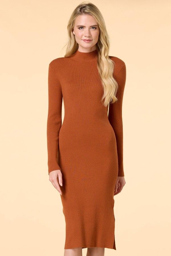 Versona Brown Hue Bodycon Mock Neck Dress