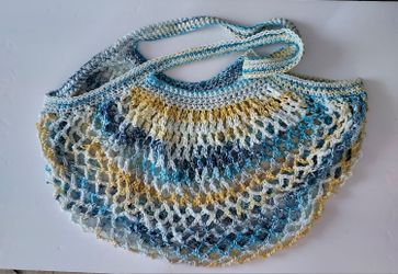 Handmade Crochet Market Bag Reusable Mesh Boho 100% Cotton Yellow Blue White