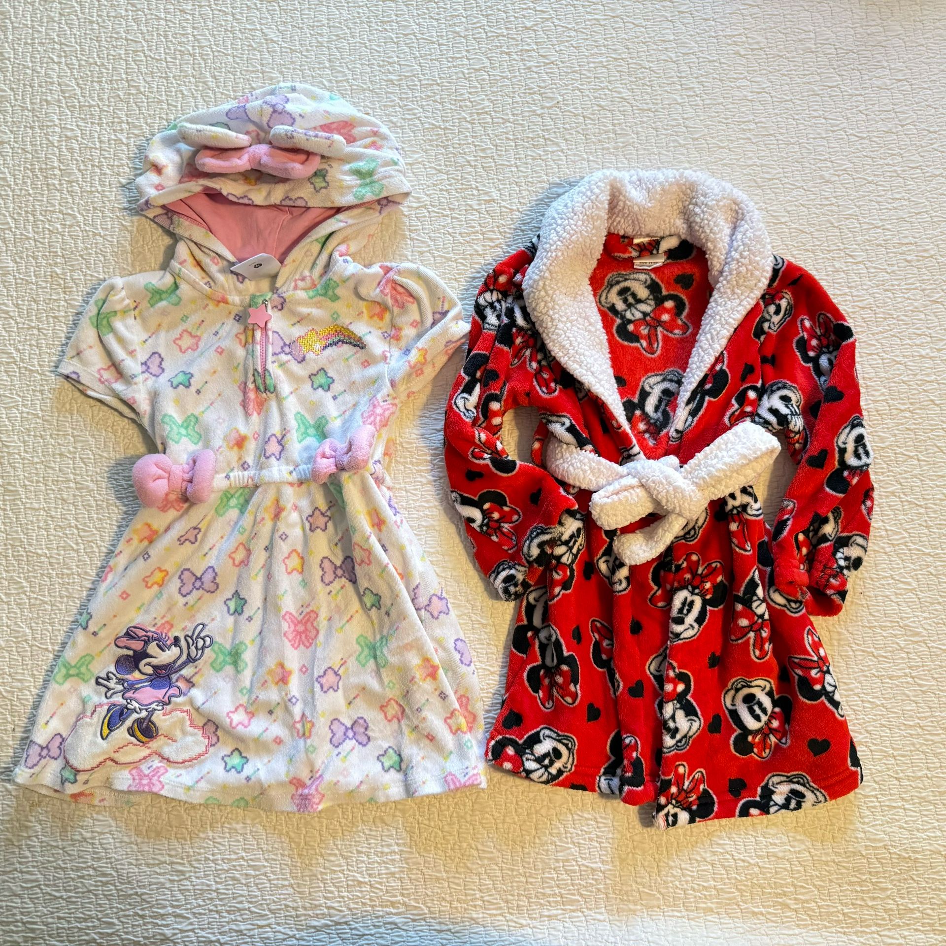 Disney Minnie Mouse Girls Size 4 Red Bathrobe & swimsuit cover Set Size 2/3T