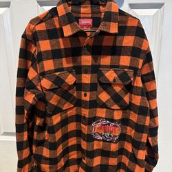 RARE Supreme Wool Blend 1-800 Buffalo Plaid Shirt Size Large Orange Black FW19