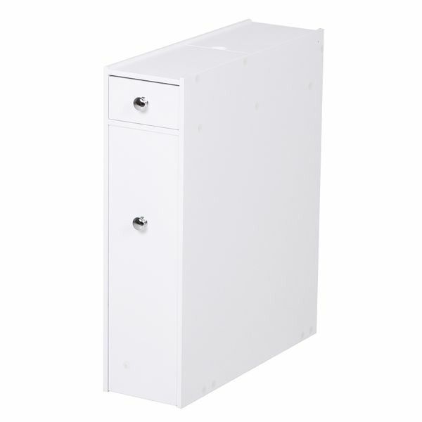 Bathroom Storage Cabinet Wooden Toilet Floor Organizer with Drawers- White