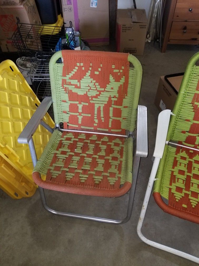 Retro His And Hers Macrame Folding Chairs