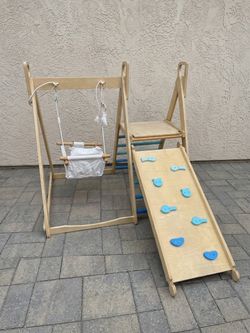 Wooden Montessori Climbing Gym with Swing