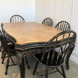 Rustic French Farmhouse Dining Table with 6 Chairs
