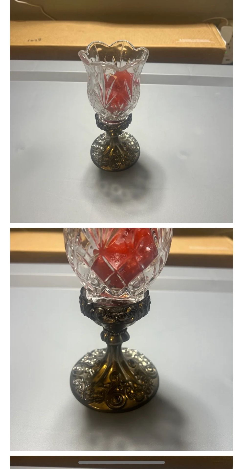 Vintage Godinger Silver Crystal Votive with Baroque Silver Plated Stand