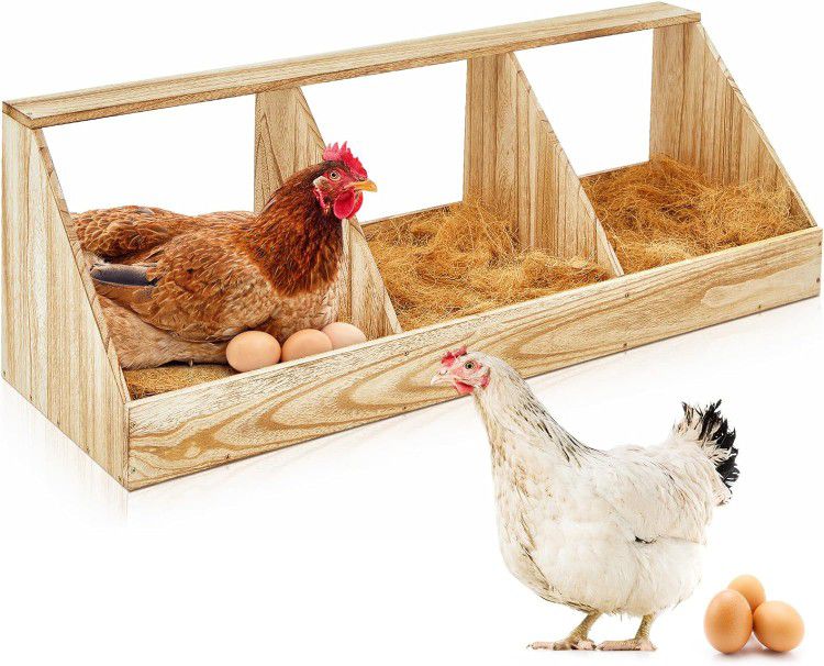 Chicken Nesting Boxes,3 Compartment Wood Chicken Laying Boxes Chicken
