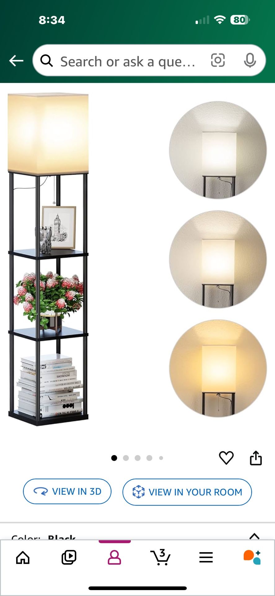SUNMORY Floor Lamp with Shelves, Modern Square Standing Lamp with 3 Color Temperature Bulb, Corner Display Bookshelf Lamp for Living Room and Bedroom(