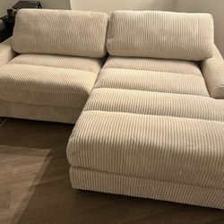New 2 Piece Spacious Modular Sectional.  Beige Or Grey Corduroy Fabric.  Free Delivery!