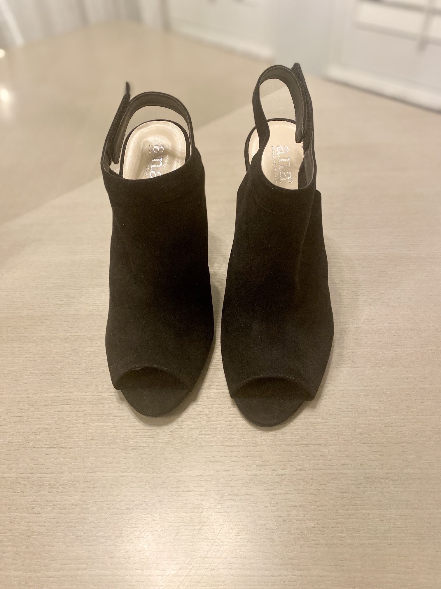 a.n.a. Black Suede Peep Toe Heels 11(M)
