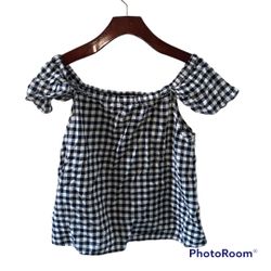 J. Crew Black And White Gingham Off The Shoulder Blouse
