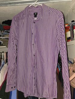 White & Purple Striped Button Up