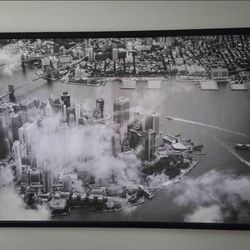Framed 40 x 56 black and white Battery Park, New York wall art