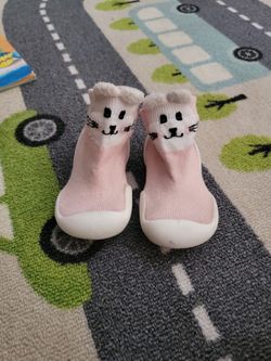 Pink Bunny Sock Slip On Shoes Size 4
