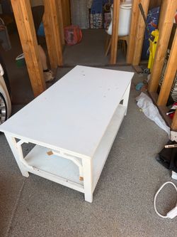 White Wood Coffee Table with Lower Shelf
