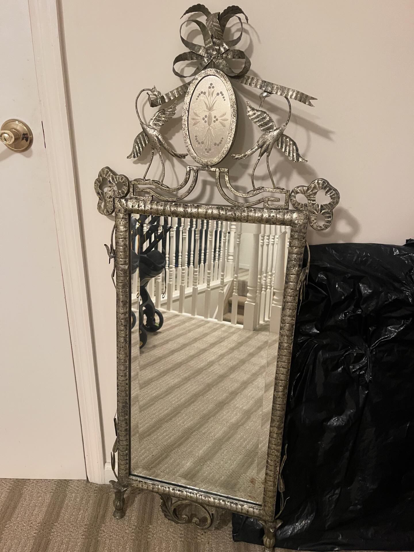 Silver antique wood mirror with swans 
