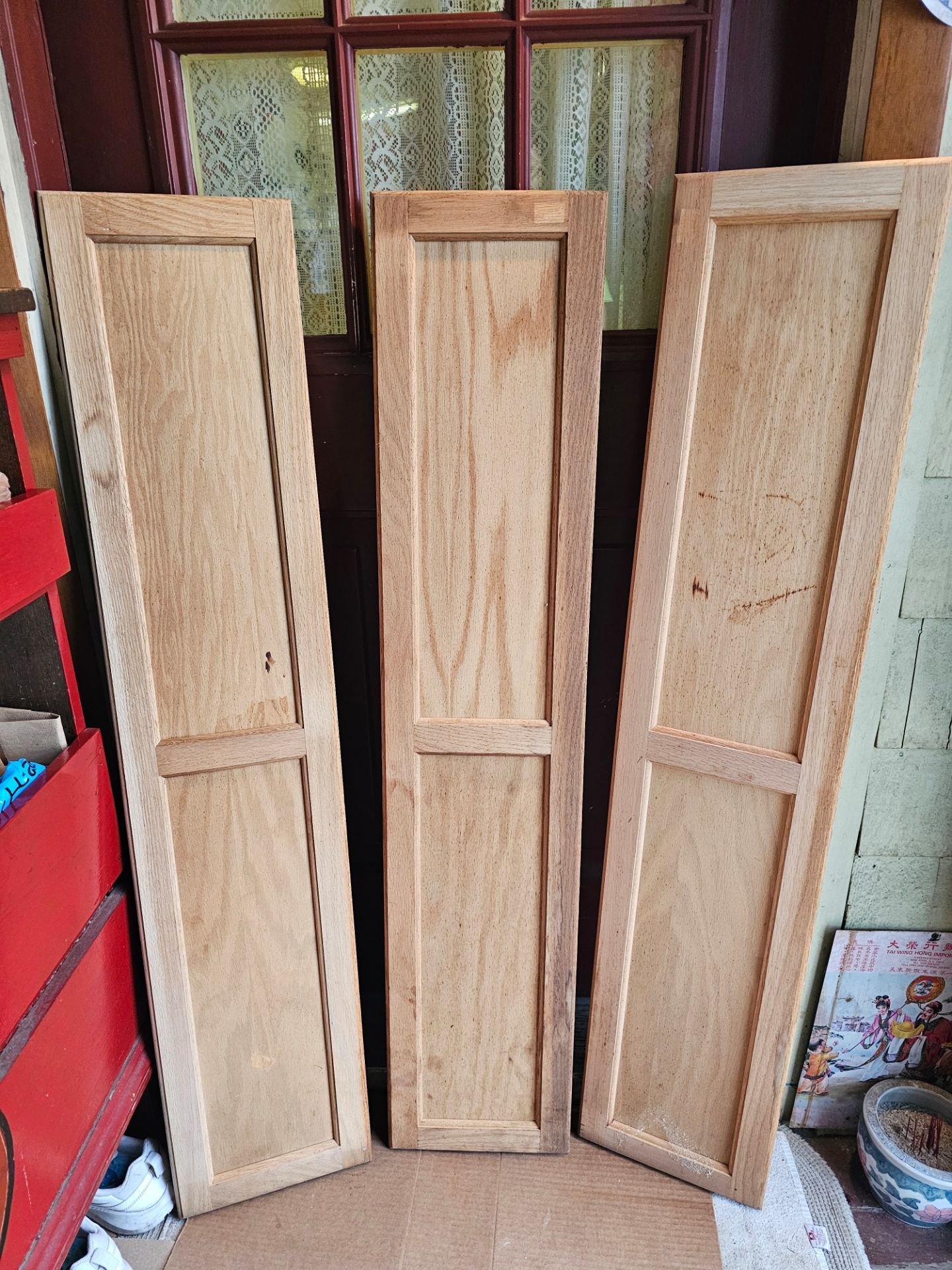 3 Great condition, never used real wooden doors for cabinets. Use as single or double doors.