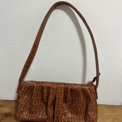 ASOS DESIGN ruched 90s shoulder bag in tan croc print