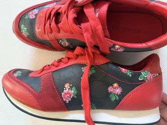 Coach Rebecca Red Floral Suede Sneakers