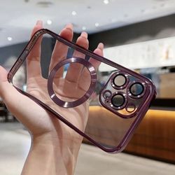 Wireless Charging Phone Case, Silicone Transparent Deluxe Plating Clear Magnet Magsafe Phone Case For,iPhone14 Pro Max (Purple )