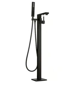 Akdy 1-Handle Freestanding Floor Mount Tub Faucet Bathtub Filler with Hand Shower in Matte Black