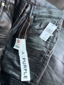 Purple jeans black leather cargo