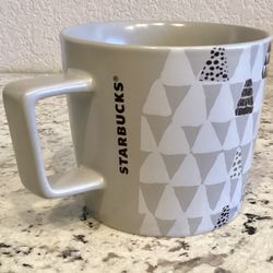 Starbucks 2016 Holiday Christmas Trees Mug Gray White Black Gold Stylized Abstract