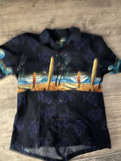 Men L Black Surfboard Hawaiian Button up