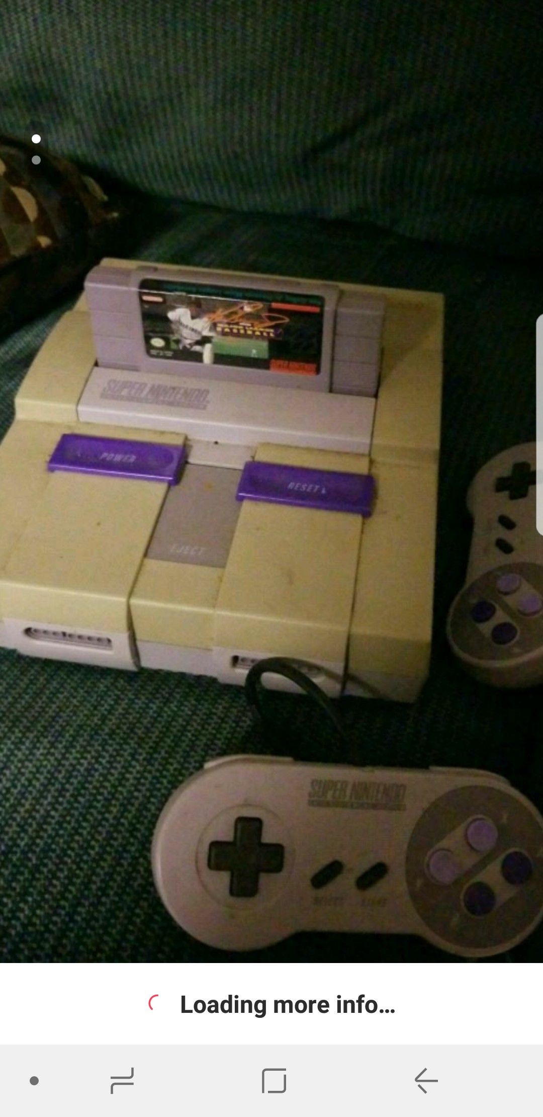 Super Nintendo. 2 controllers and Ken griffey Jr MLB Game