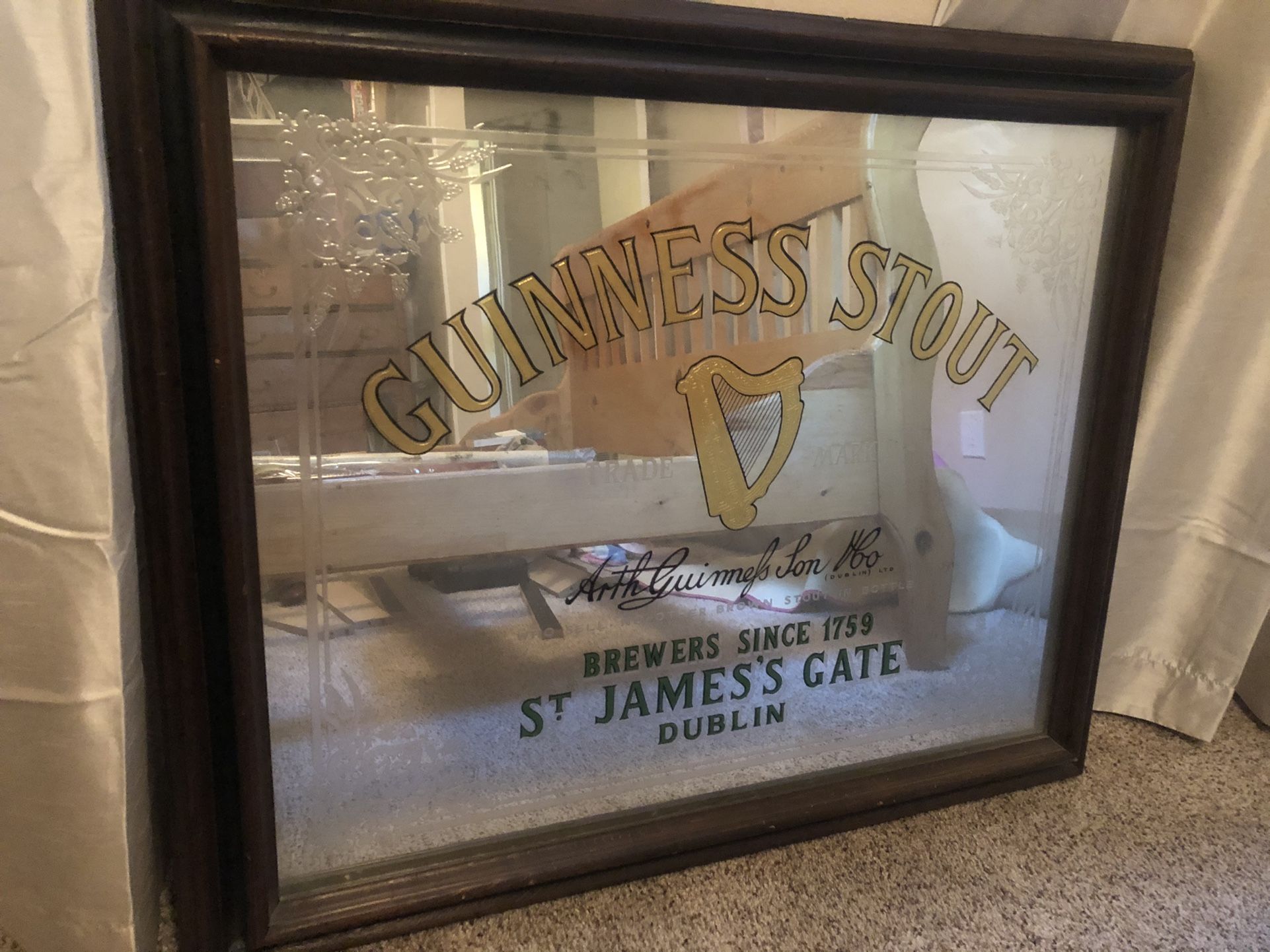 Rare Framed Guinness Stout Pub Mirror Vintage