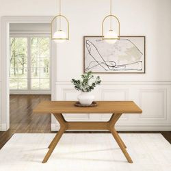Scandinavian Pecan Wood 60 in. Cross Leg Dining Table