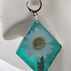 Teal Resin Daisy Earrings 