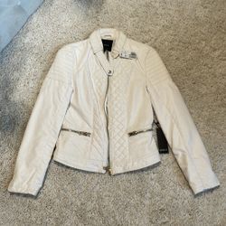 New Forever 21 faux leather jacket coat white or off white color with goldish silver accents size small tufted stitching 