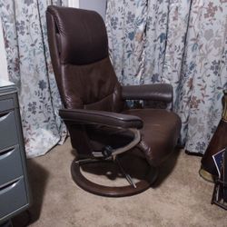 Leather. Swivel  and  Recline Chair With Foot Stool 
