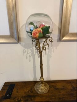 Elegant Decorative Pedestal Vase with Glass Bowl and Floral Accent
