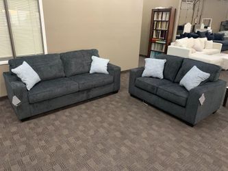 Slate gray modern sofa and love seat