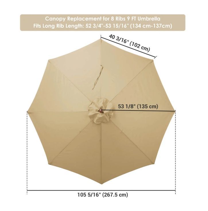 9' 8-Rib Outdoor Market Umbrella Replacement Canopy in Khaki - Summer Sale