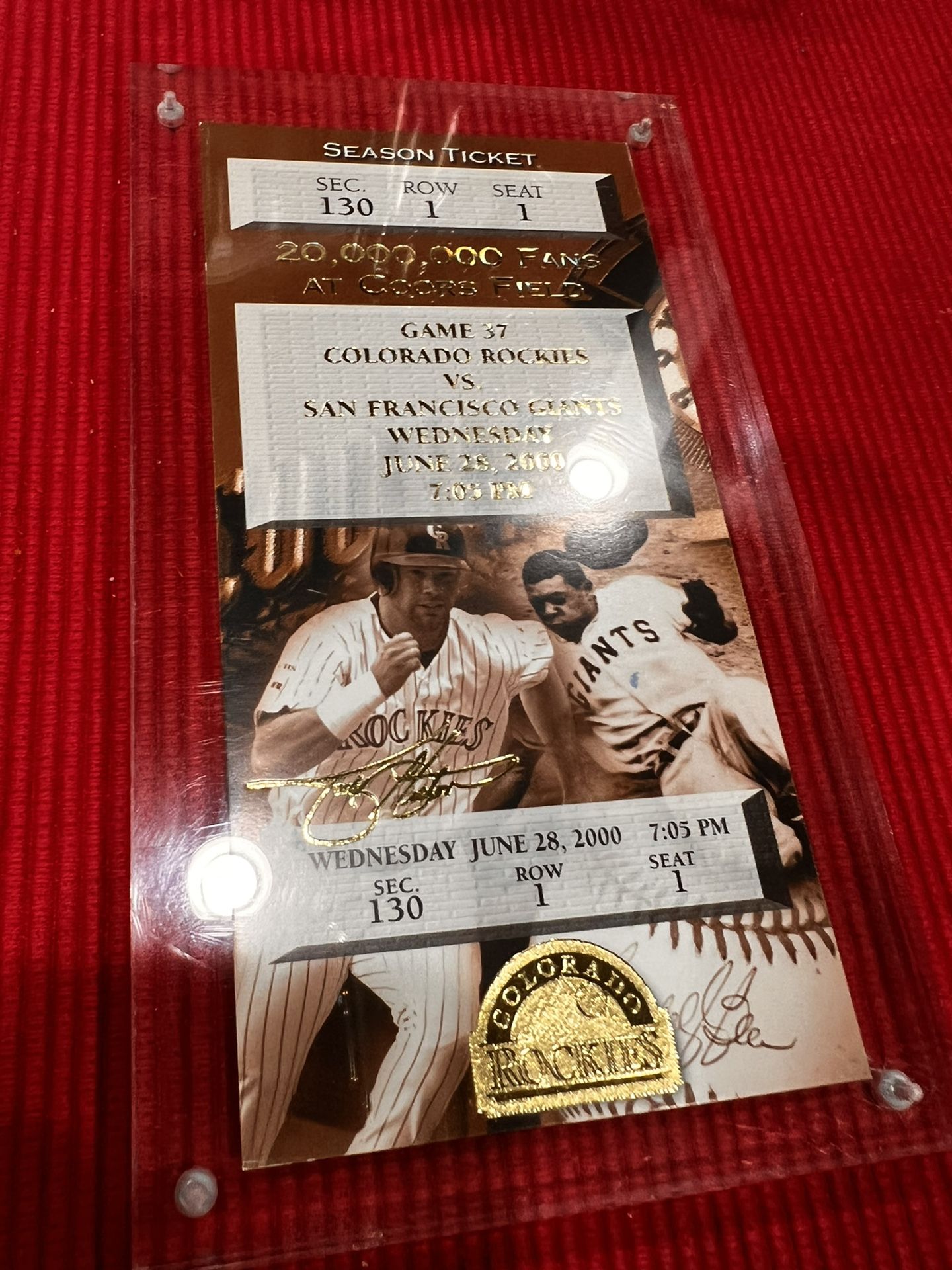 COLORADO ROCKIES VS GIANTS JUNE 28 2000 COORS FIELD SEASON TICKET HOLDER L@@K