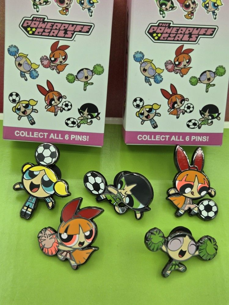 Cartoon Network Powerpuff Girls Soccer Playing & Cheerleader Enamel Pin Combo