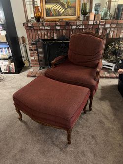 Sherrill Furniture French Louis XV Style Carved Bergère Chair and Matching Ottoman