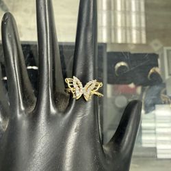 14kt Cz Cute Butterfly Gold Ring Size 7