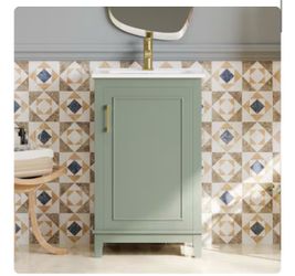 Dexmalle 20-in Light Green Freestanding Single Sink Bathroom Vanity with White Top and One Door