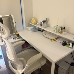 L Shaped Desk with Drawers, 55" Corner Computer Desk with Power Outlets, L-Shaped Desk with LED Ligh