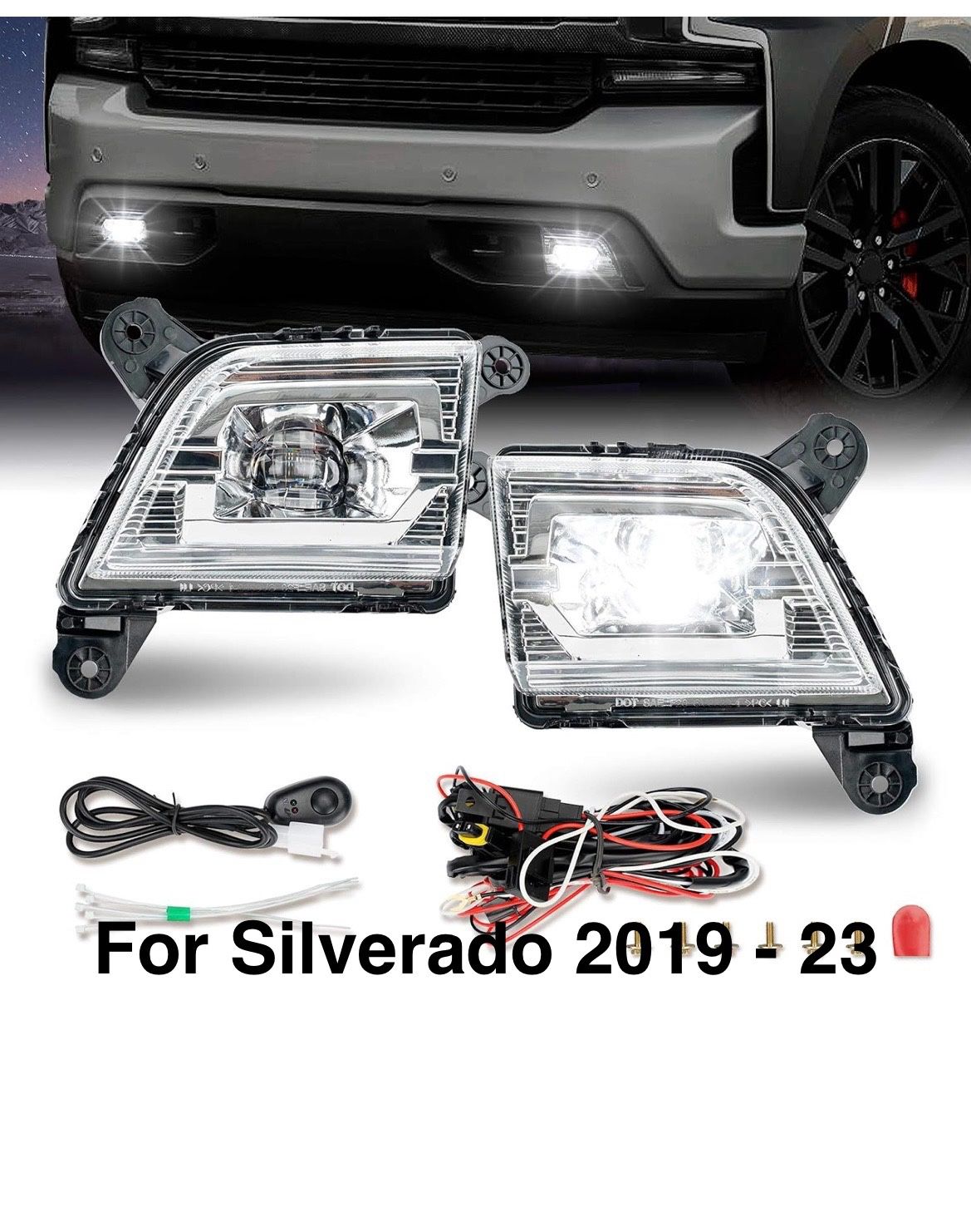 LED Fog Lights With Wire Harness Included Fit Chevy Silverado 2019 to 23