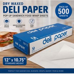 12x10.75 Dry Waxed Deli Paper Pop Up Sandwich Food Wrap Sheets 500 Pack
