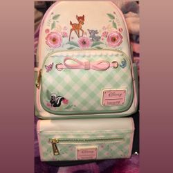 bambi floral gingham backpack with matching wallet