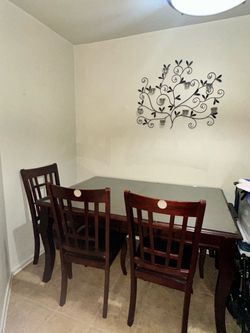Glass Top Dining Table with 4 Chairs & Bench