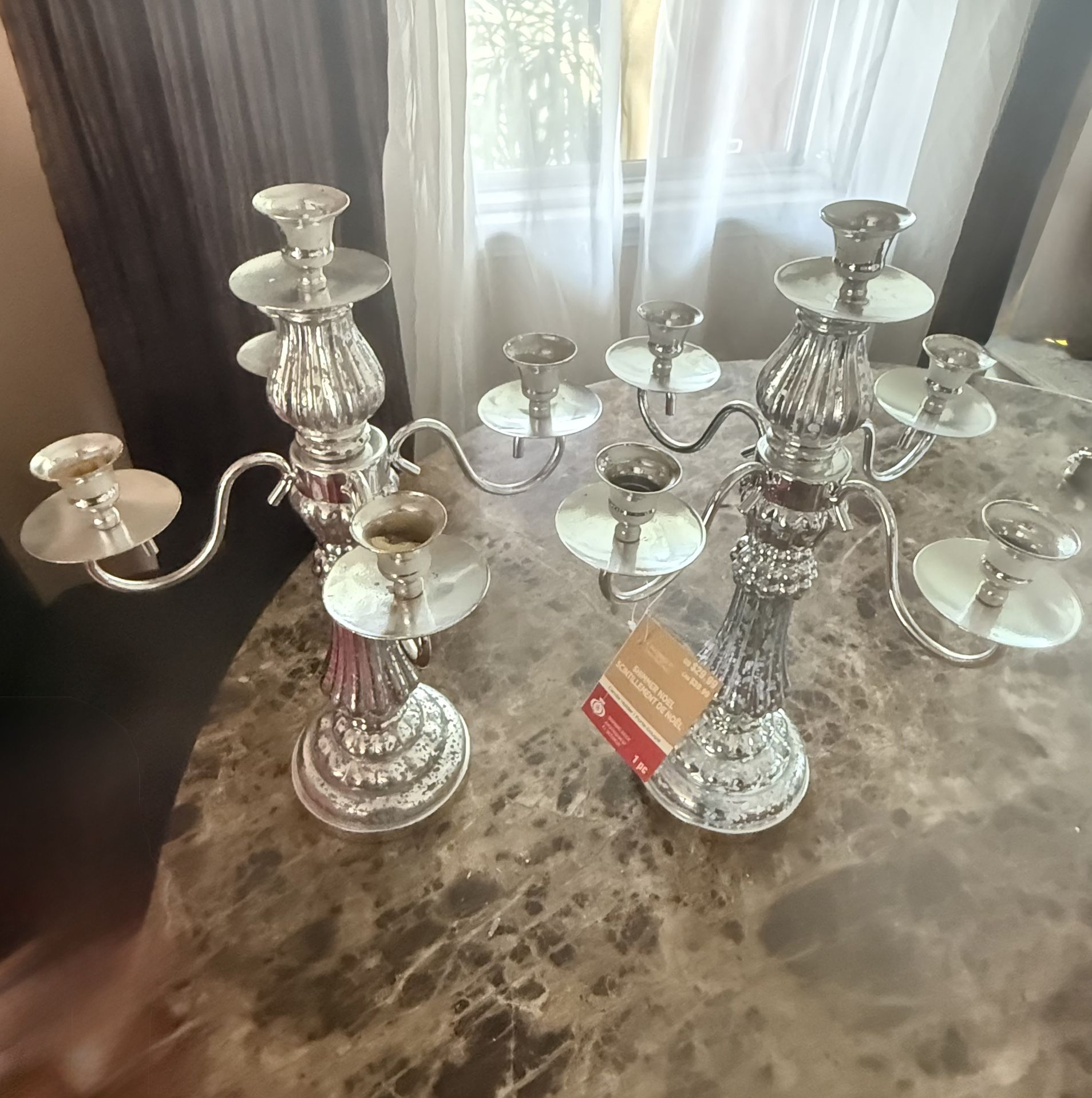 2 Silver Mercury Glass Candelabras
