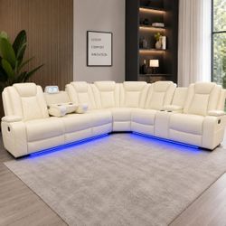 Leather Power Recliner Sectional Sofa