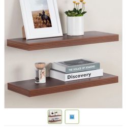 2 Deep And Wide FLOATING Shelves - Walnut- New In BOX
